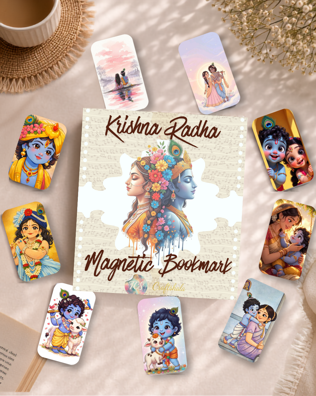 Krishna Radha Magnetic Bookmark – Pack of 6 (12 Divine Designs)